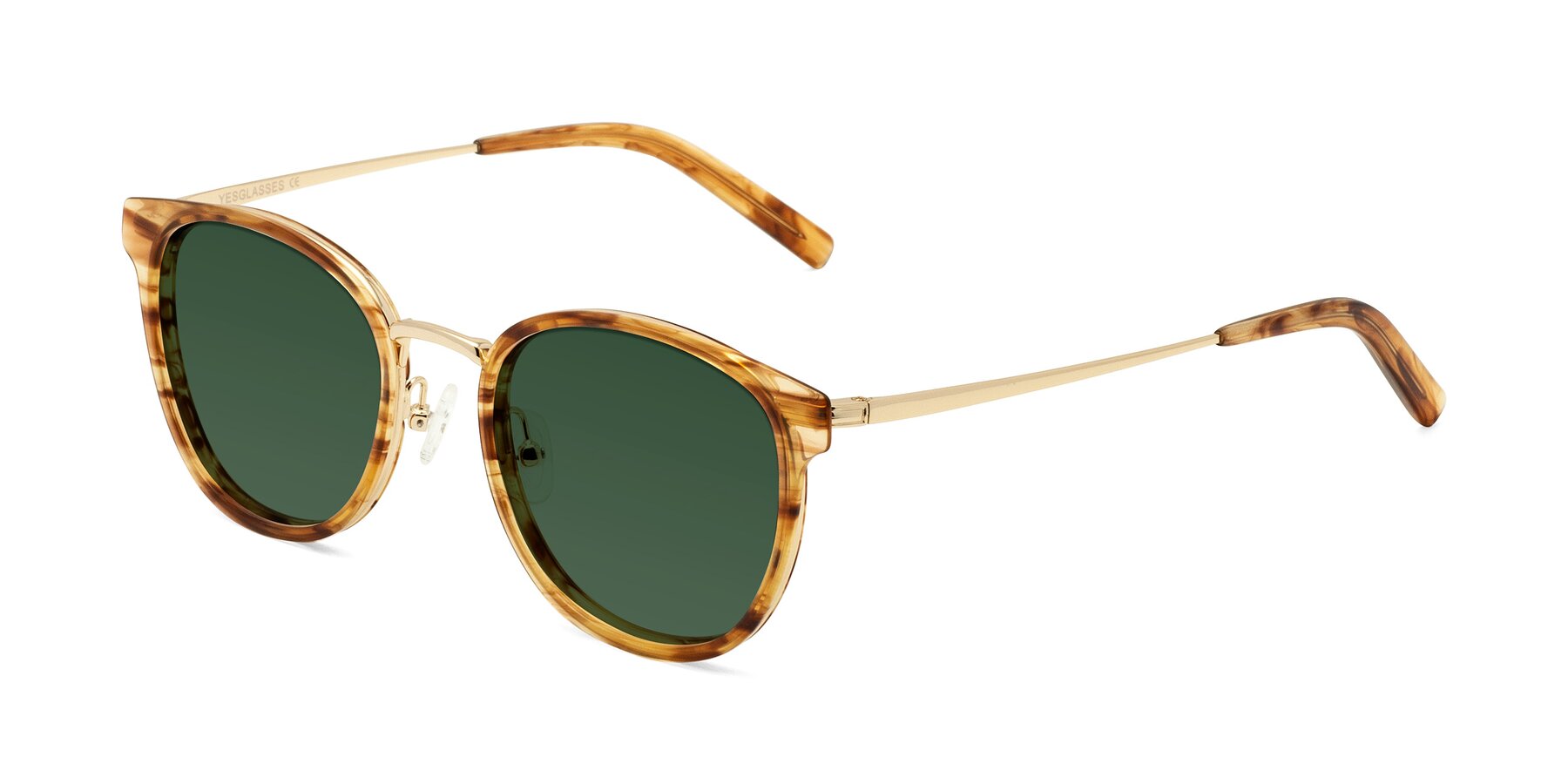 Angle of Callie in Amber Striped with Green Tinted Lenses