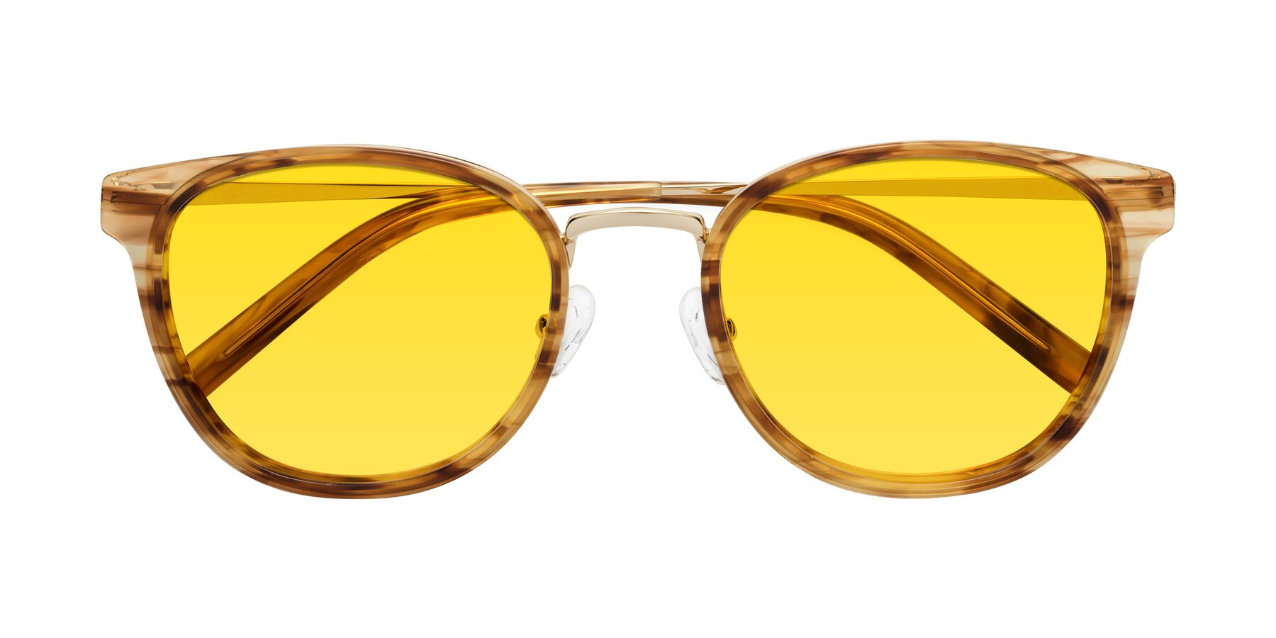 Folded Front of Callie in Amber Striped with Yellow Tinted Lenses