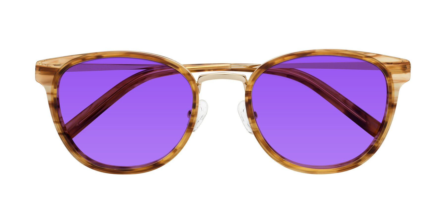 Folded Front of Callie in Amber Striped with Purple Tinted Lenses