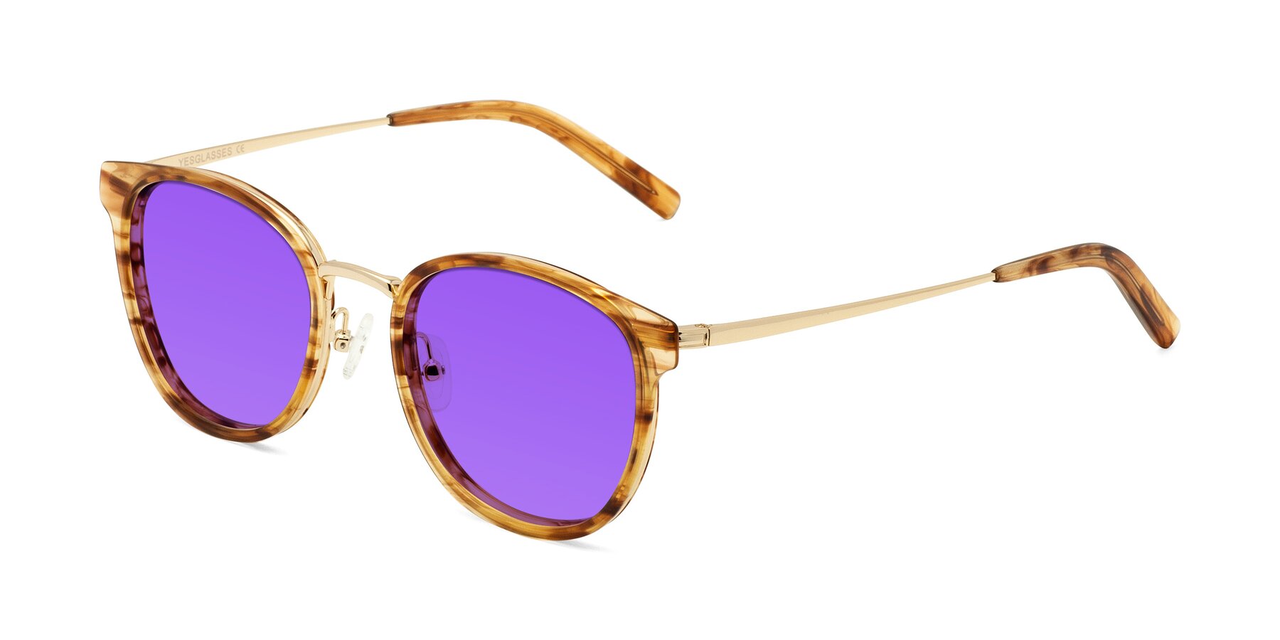 Angle of Callie in Amber Striped with Purple Tinted Lenses