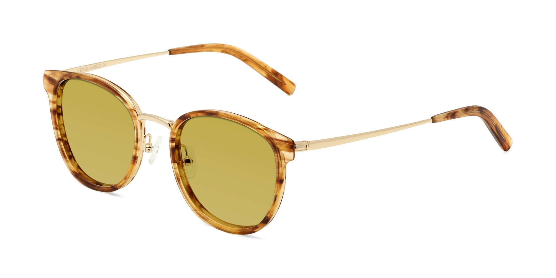 Angle of Callie in Amber Striped with Champagne Tinted Lenses