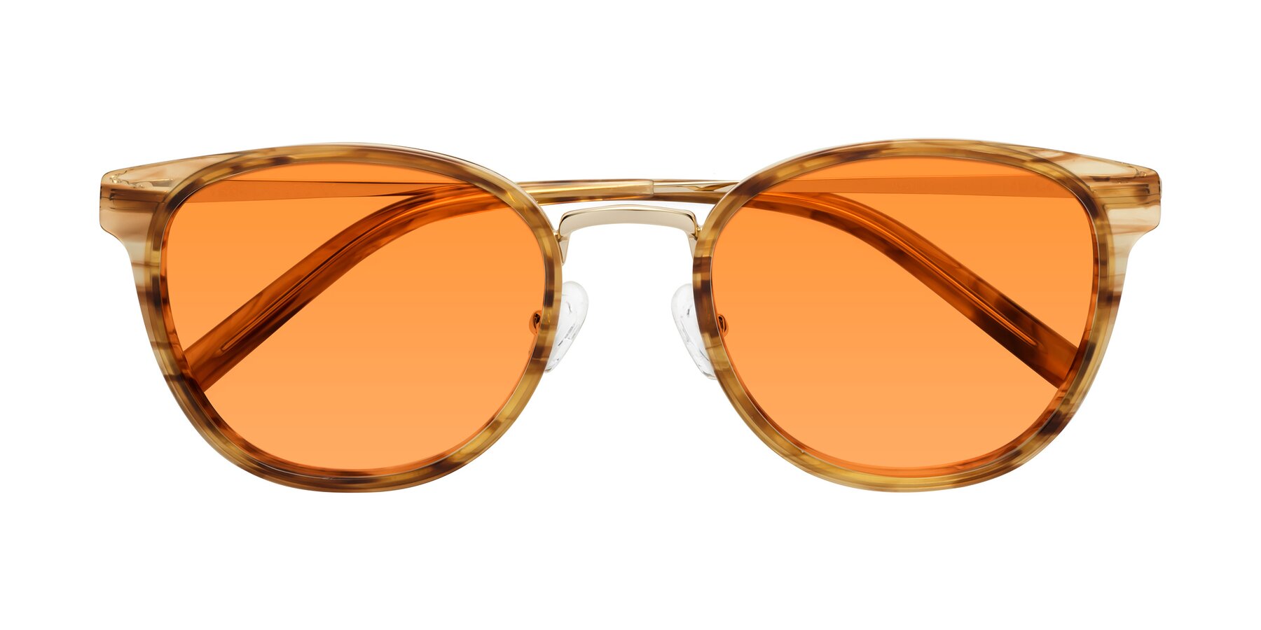 Folded Front of Callie in Amber Striped with Orange Tinted Lenses