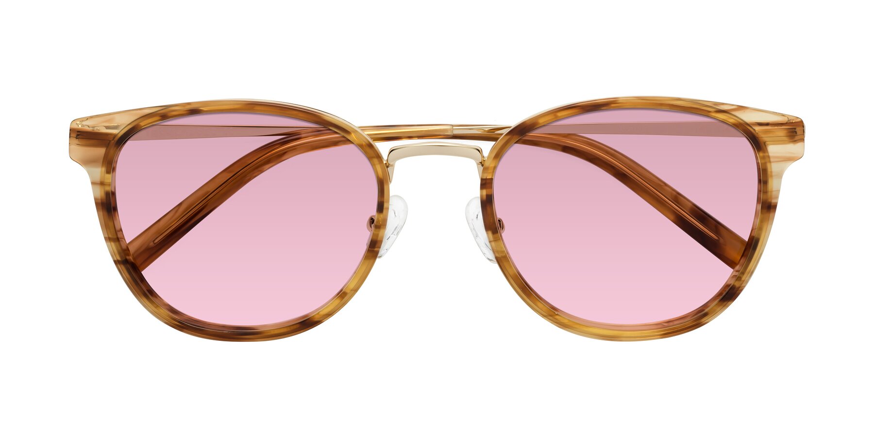 Folded Front of Callie in Amber Striped with Light Wine Tinted Lenses