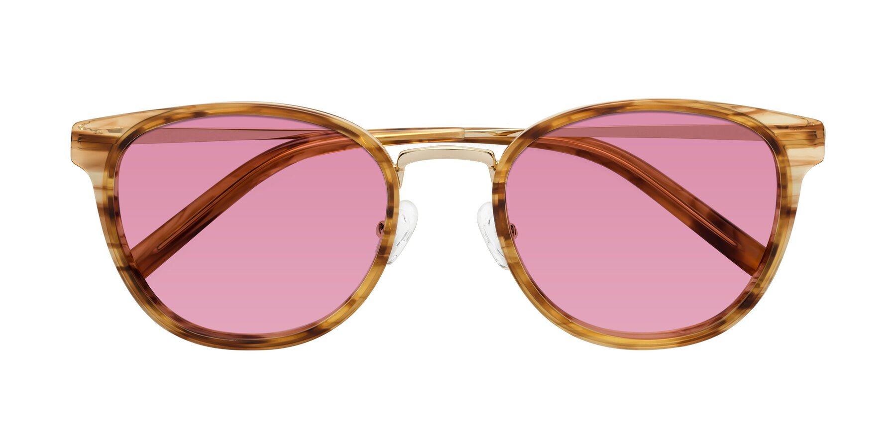 Folded Front of Callie in Amber Striped with Medium Wine Tinted Lenses