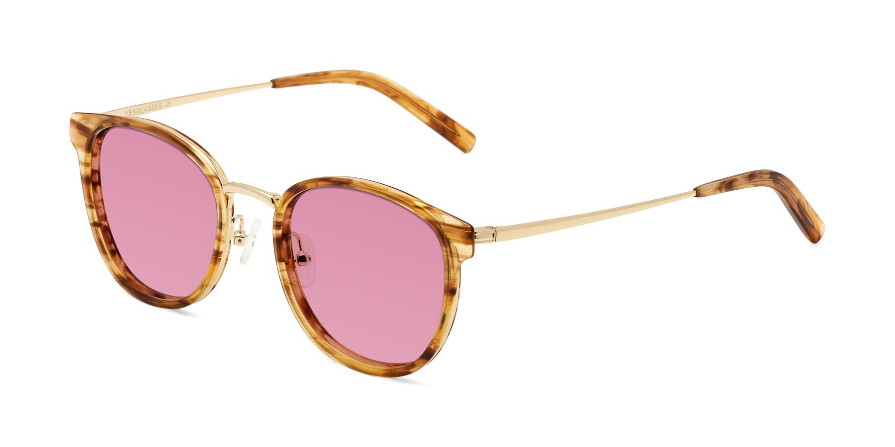 Angle of Callie in Amber Striped with Medium Wine Tinted Lenses