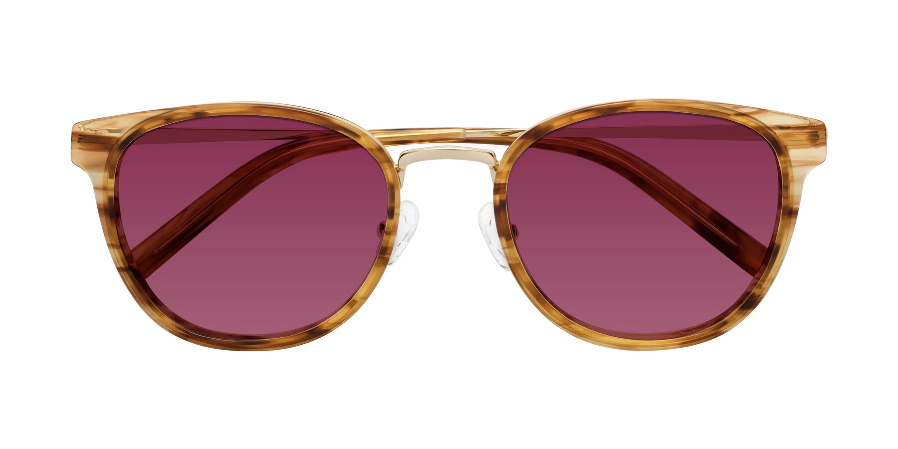 Folded Front of Callie in Amber Striped with Wine Tinted Lenses