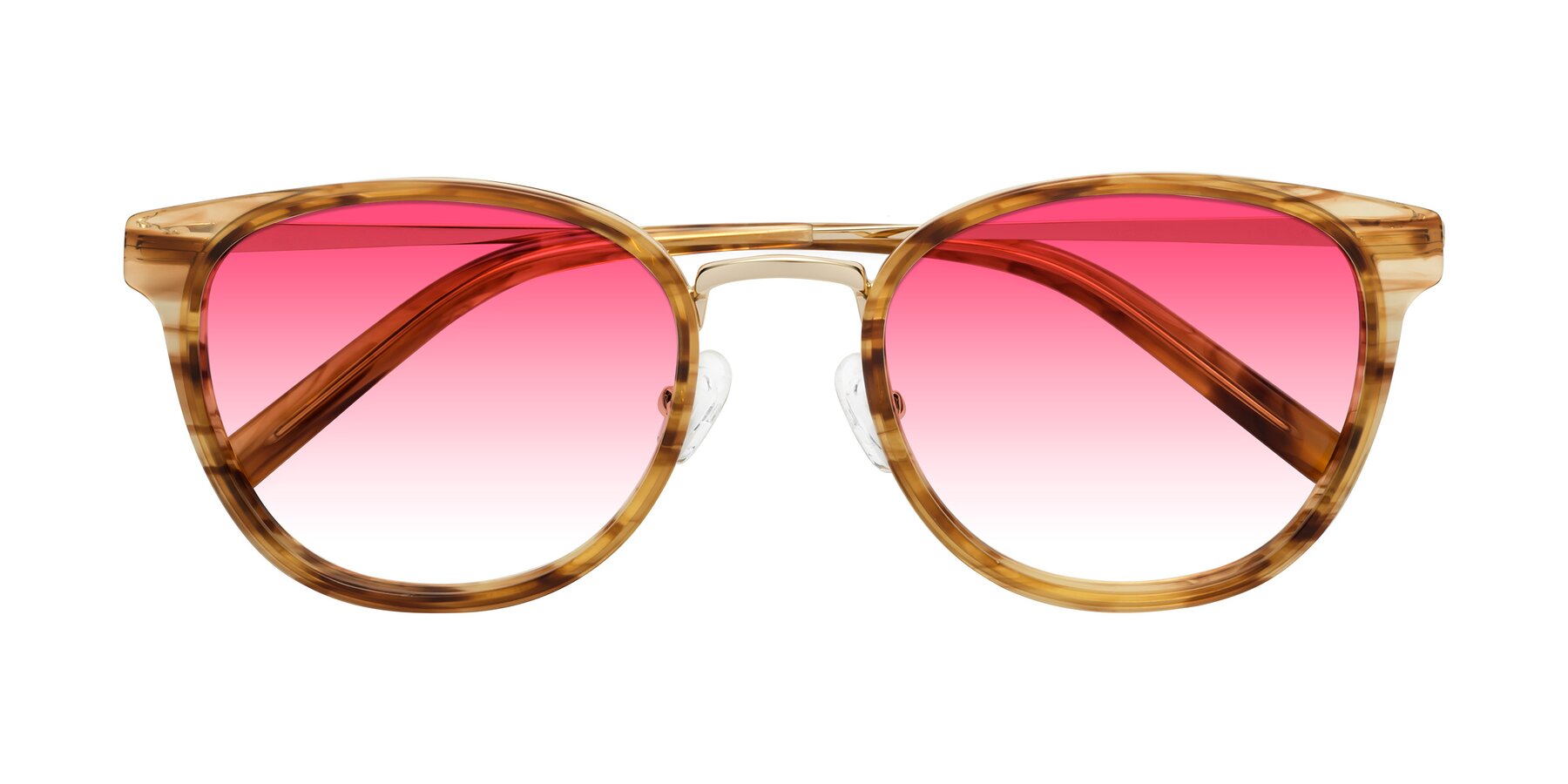 Folded Front of Callie in Amber Striped with Pink Gradient Lenses
