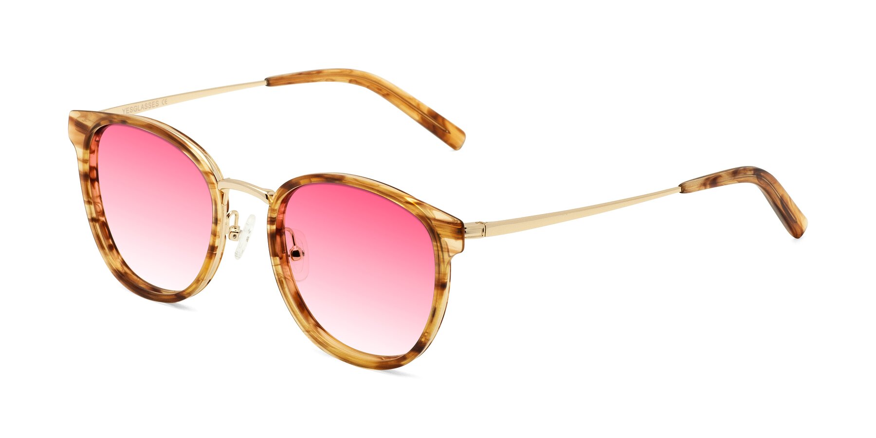 Angle of Callie in Amber Striped with Pink Gradient Lenses