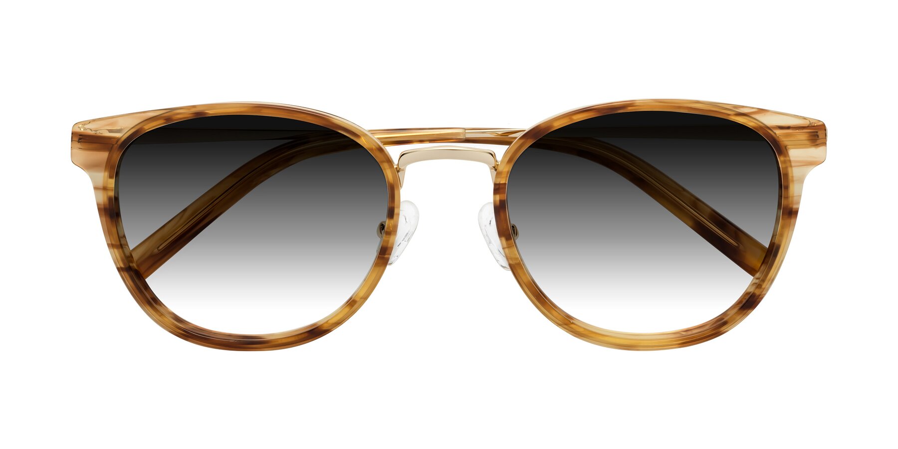 Folded Front of Callie in Amber Striped with Gray Gradient Lenses
