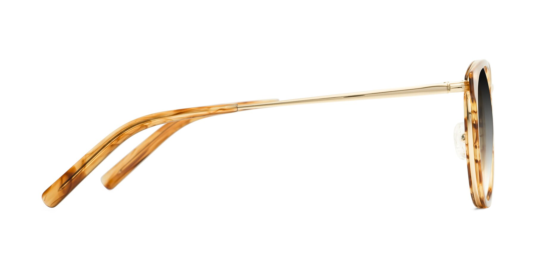 Side of Callie in Amber Striped with Gray Gradient Lenses