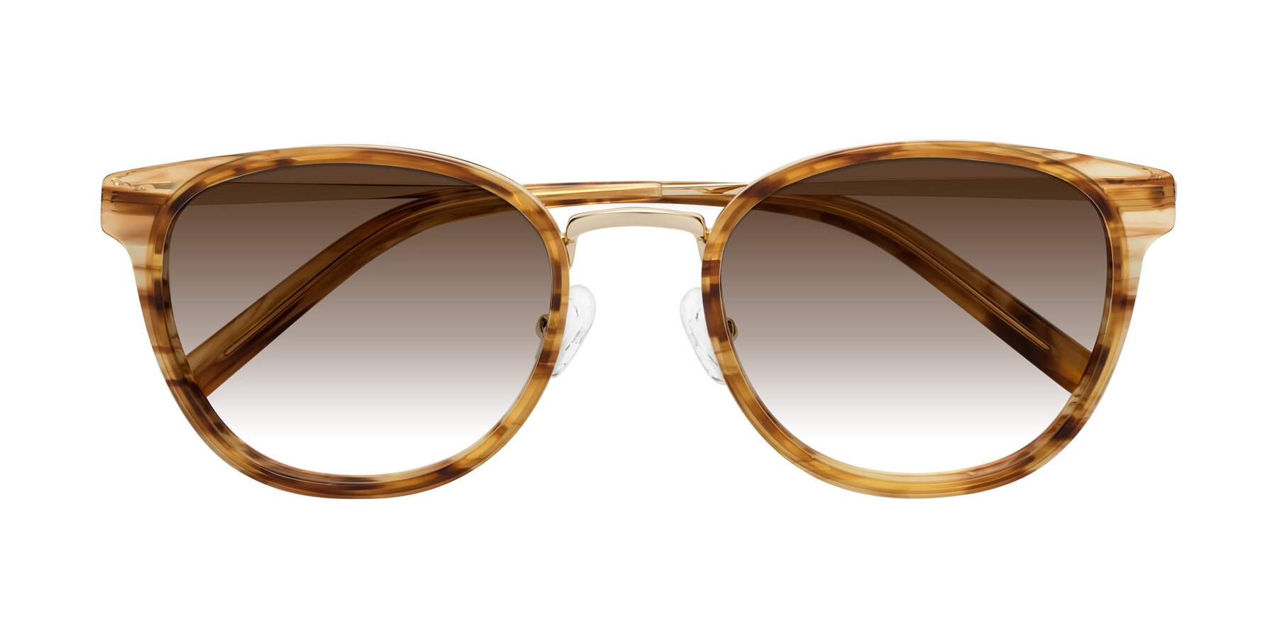 Folded Front of Callie in Amber Striped with Brown Gradient Lenses