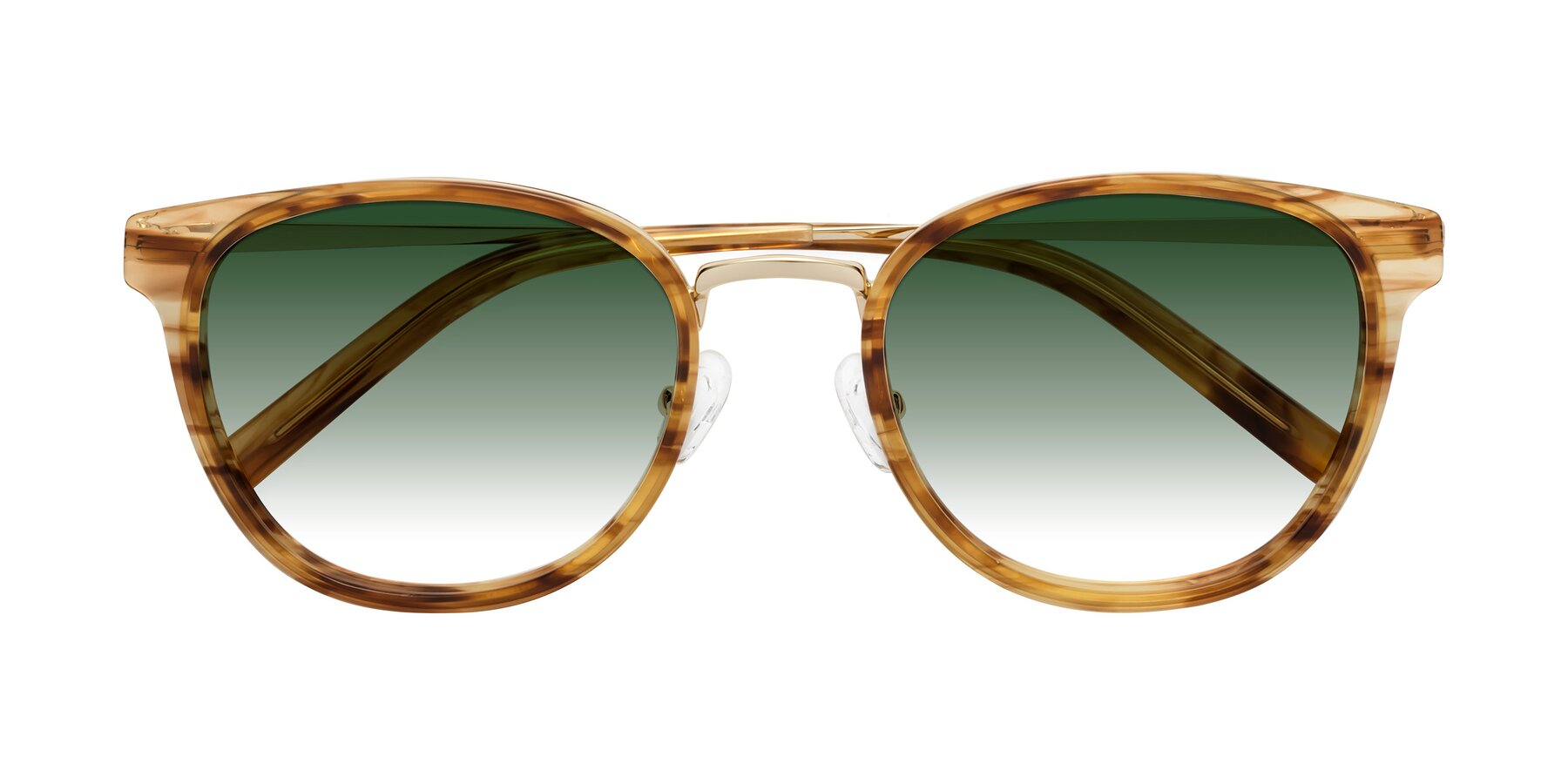 Folded Front of Callie in Amber Striped with Green Gradient Lenses