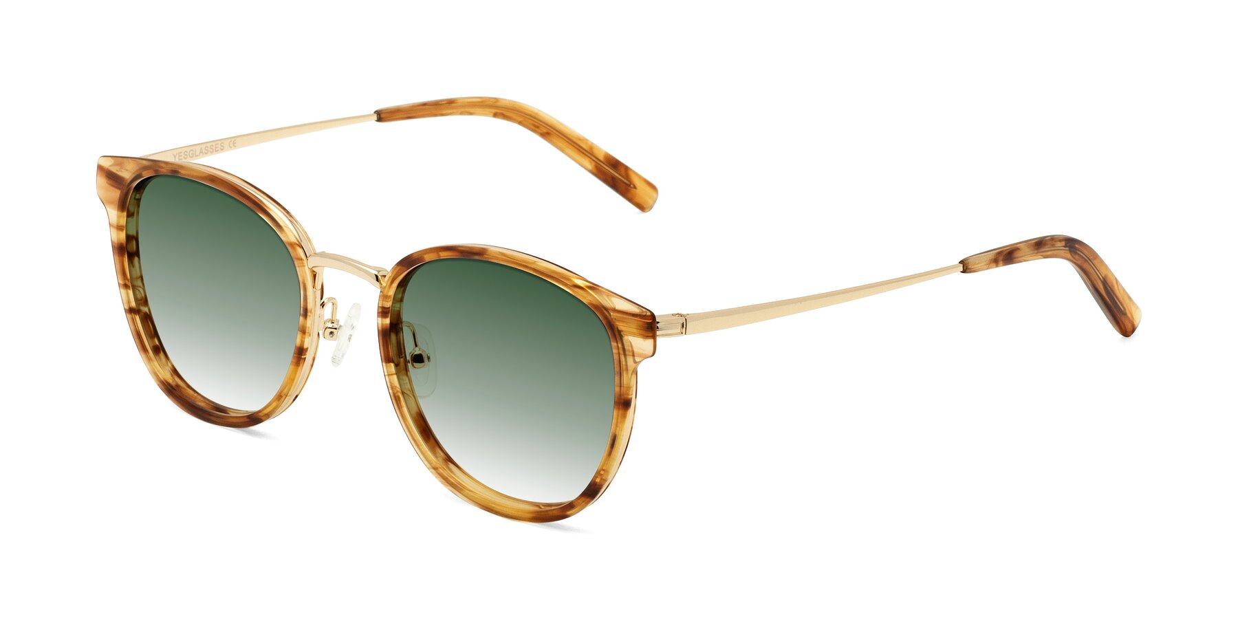 Angle of Callie in Amber Striped with Green Gradient Lenses