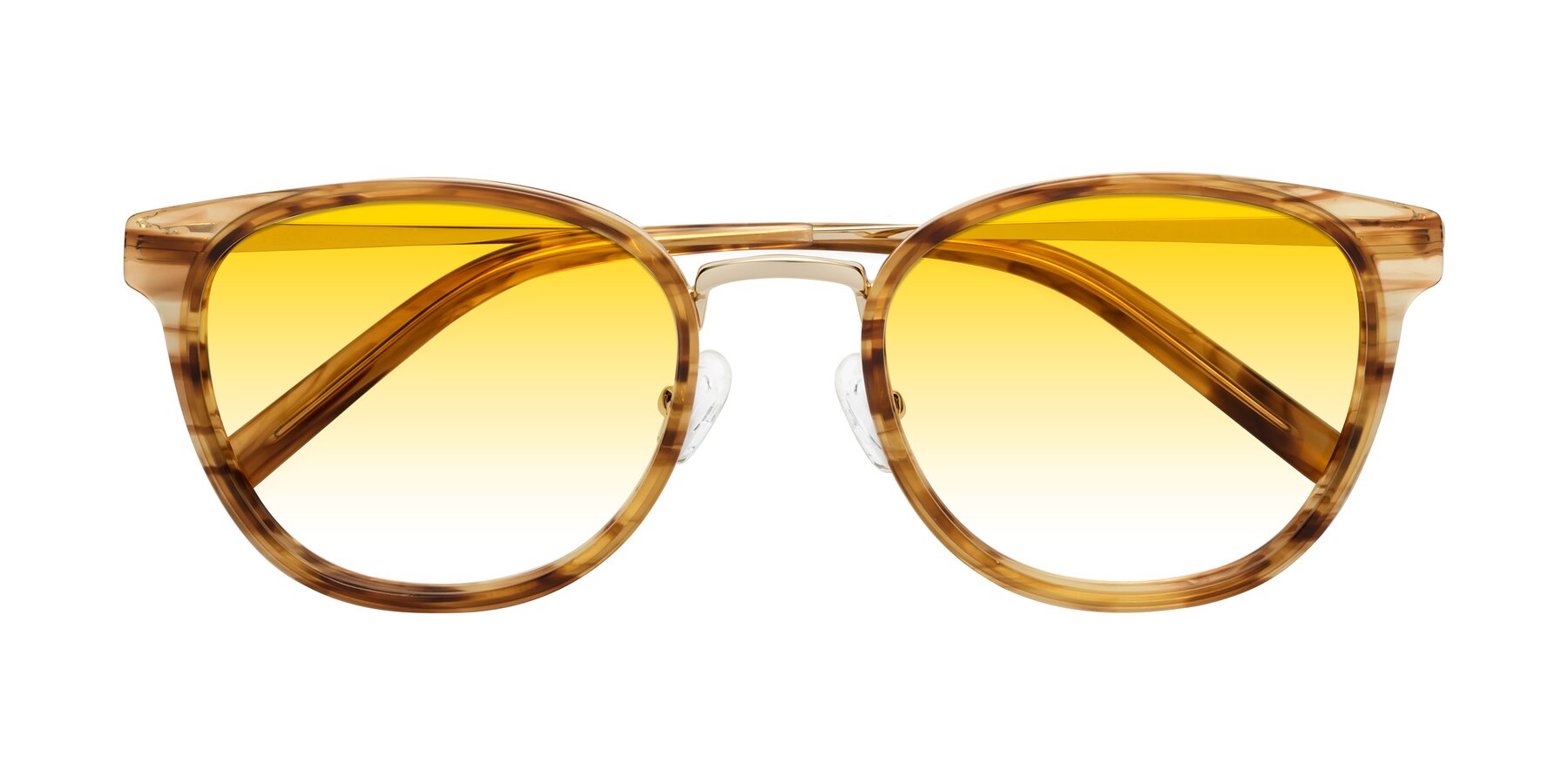 Folded Front of Callie in Amber Striped with Yellow Gradient Lenses