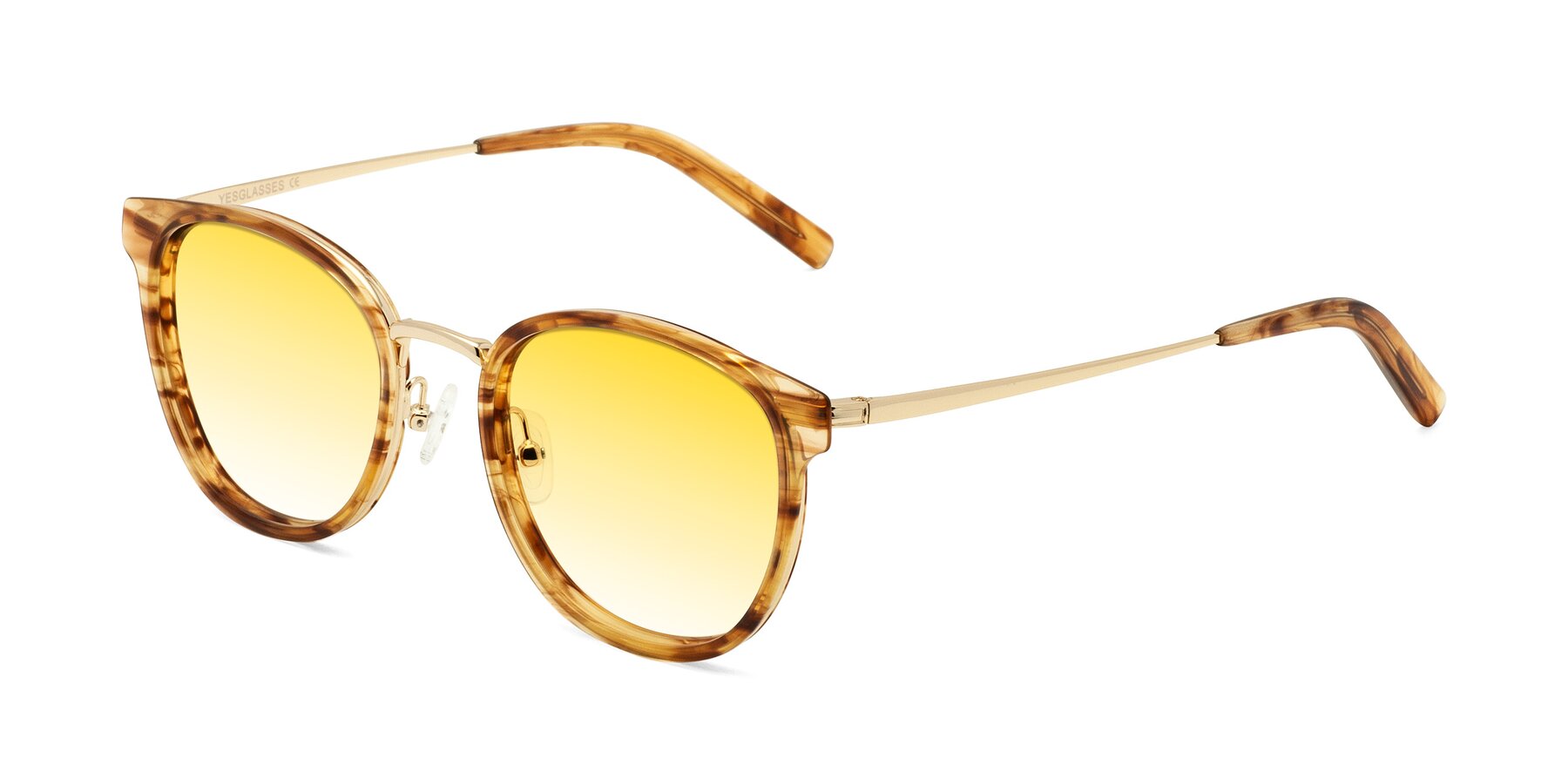 Angle of Callie in Amber Striped with Yellow Gradient Lenses