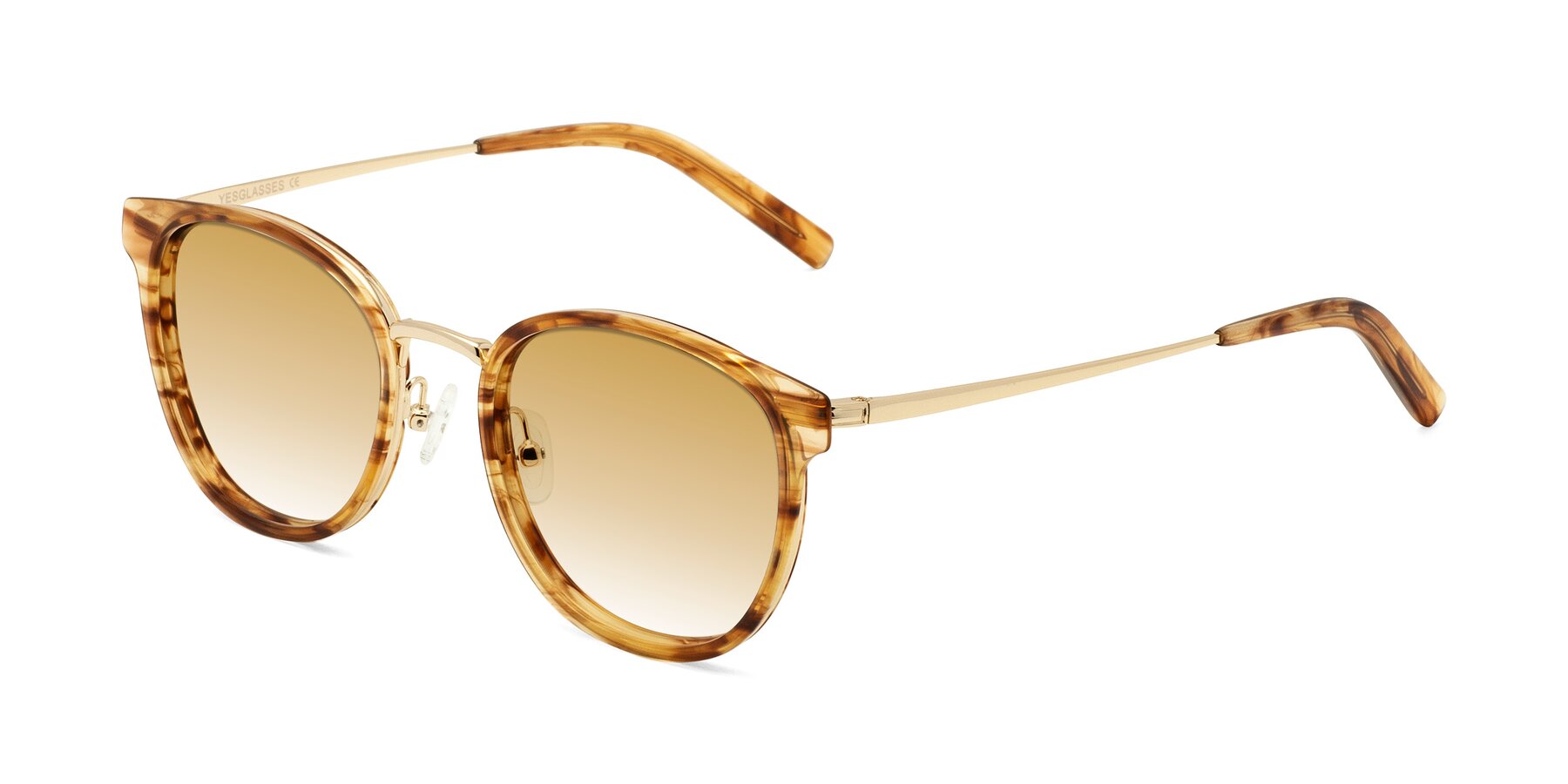Angle of Callie in Amber Striped with Champagne Gradient Lenses