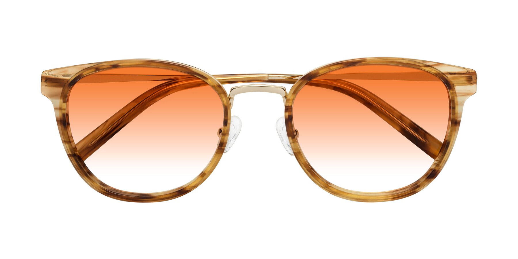 Folded Front of Callie in Amber Striped with Orange Gradient Lenses