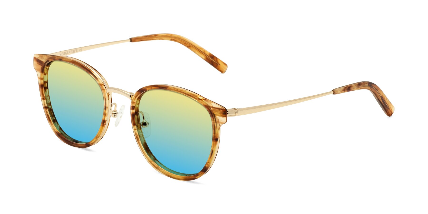 Angle of Callie in Amber Striped with Yellow / Blue Gradient Lenses