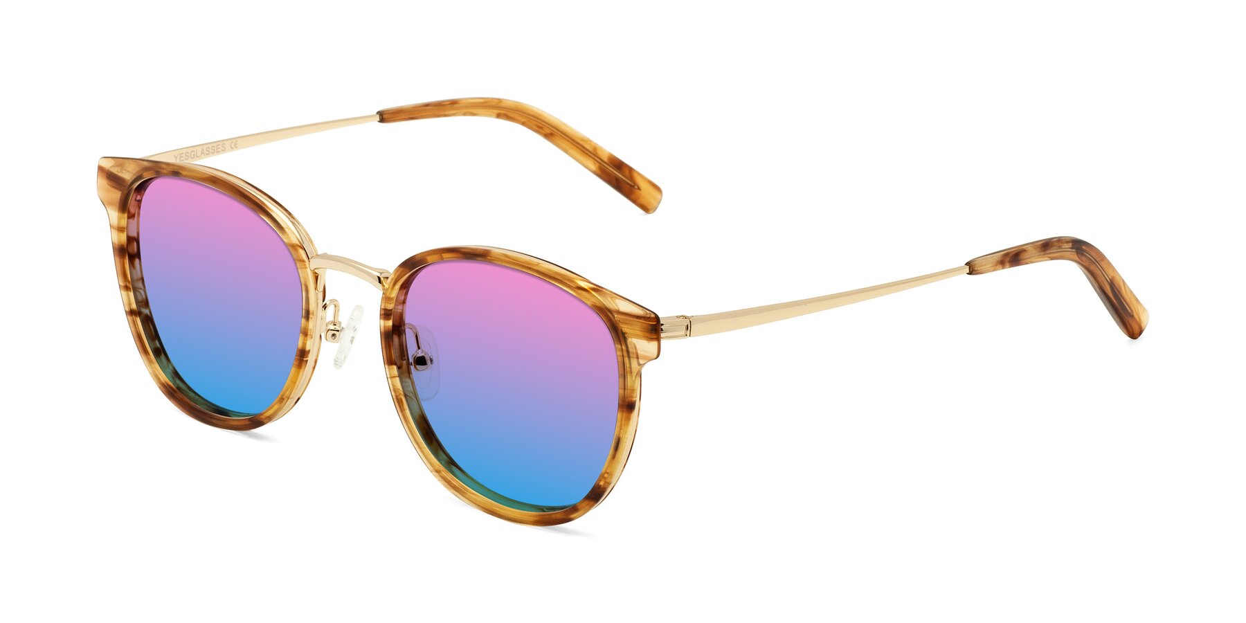 Angle of Callie in Amber Striped with Pink / Blue Gradient Lenses
