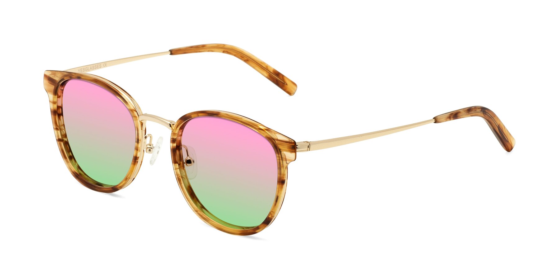 Angle of Callie in Amber Striped with Pink / Green Gradient Lenses
