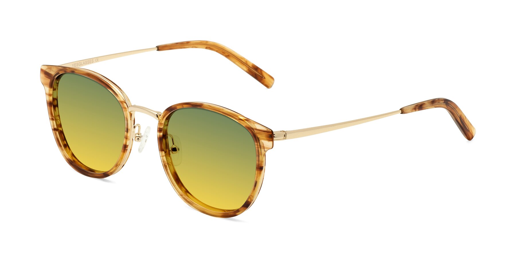 Angle of Callie in Amber Striped with Green / Yellow Gradient Lenses