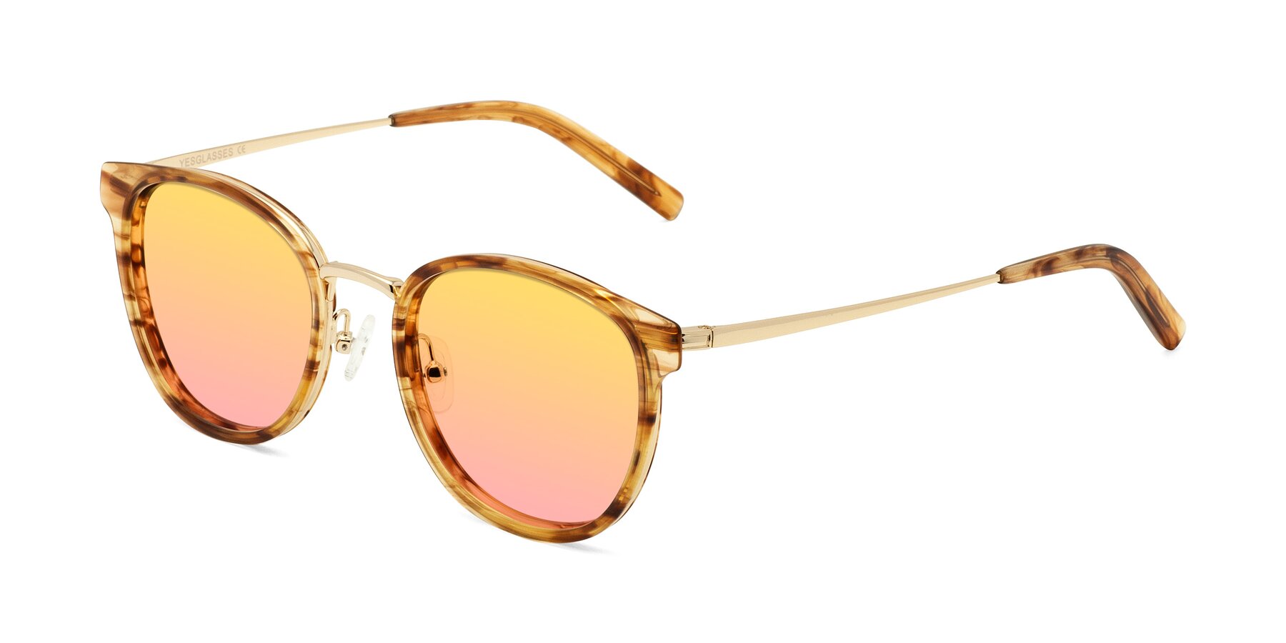 Angle of Callie in Amber Striped with Yellow / Pink Gradient Lenses