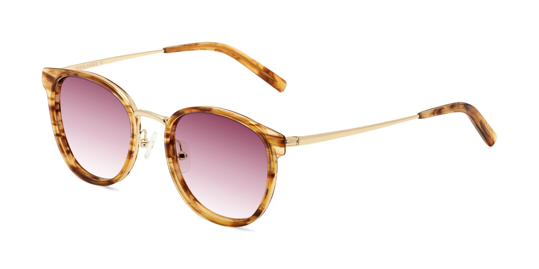 Angle of Callie in Amber Striped with Wine Gradient Lenses