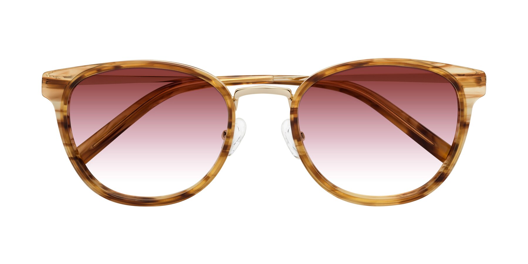 Folded Front of Callie in Amber Striped with Garnet Gradient Lenses