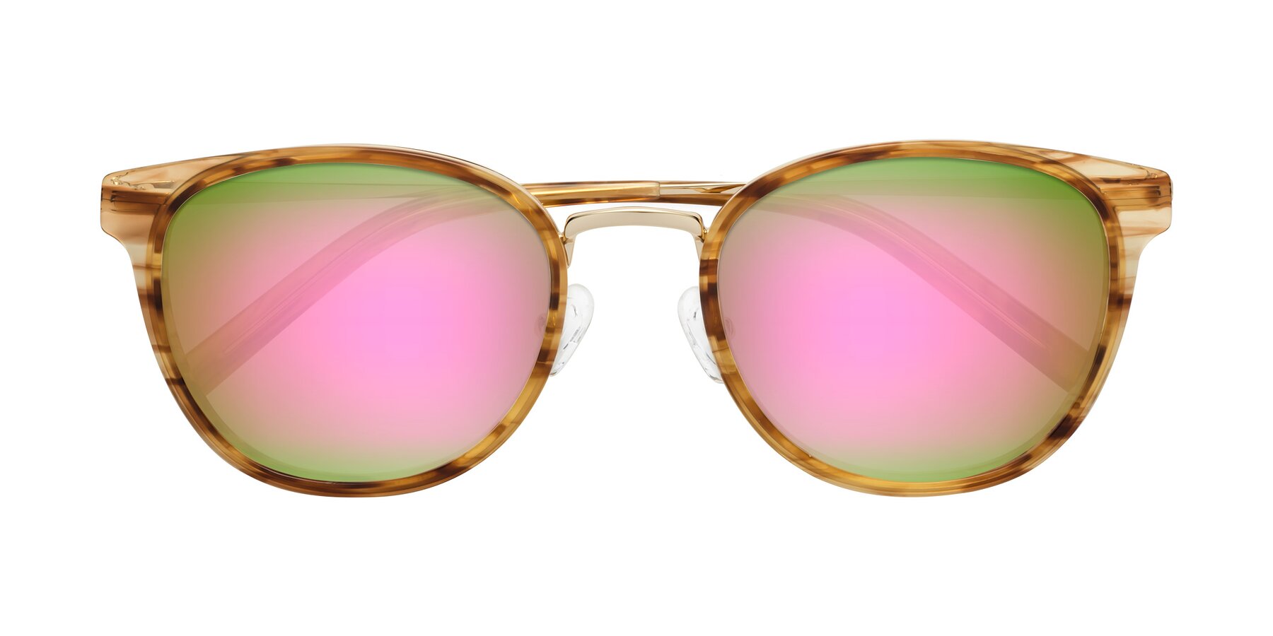 Folded Front of Callie in Amber Striped with Pink Mirrored Lenses