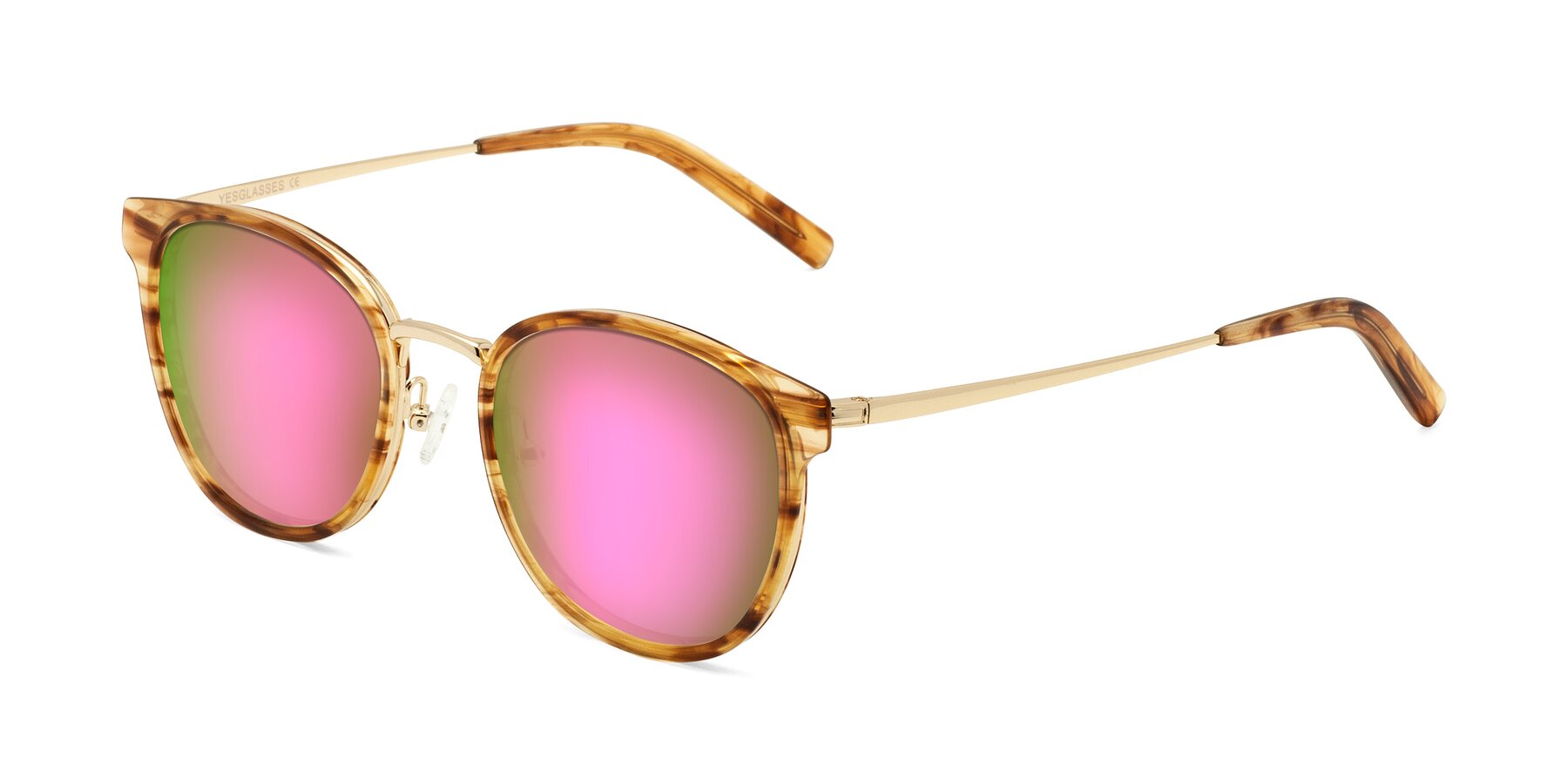 Angle of Callie in Amber Striped with Pink Mirrored Lenses