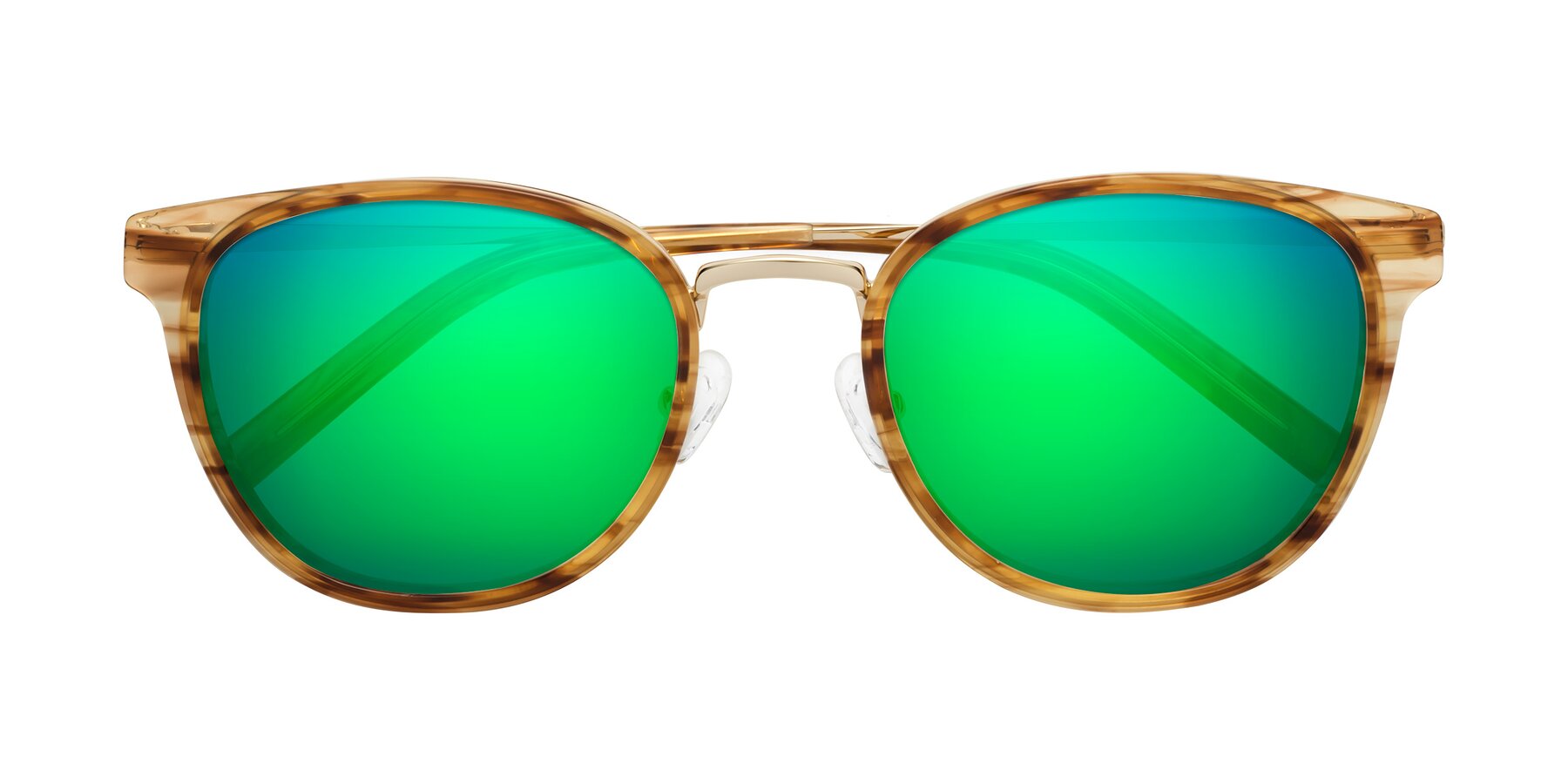Folded Front of Callie in Amber Striped with Green Mirrored Lenses