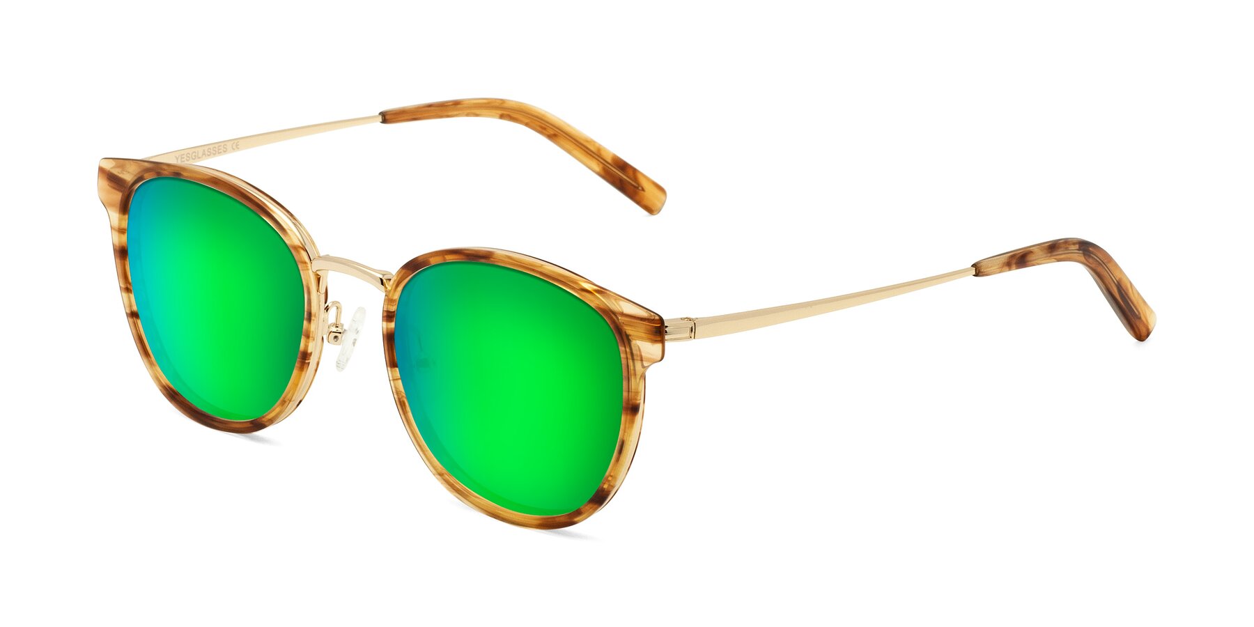 Angle of Callie in Amber Striped with Green Mirrored Lenses