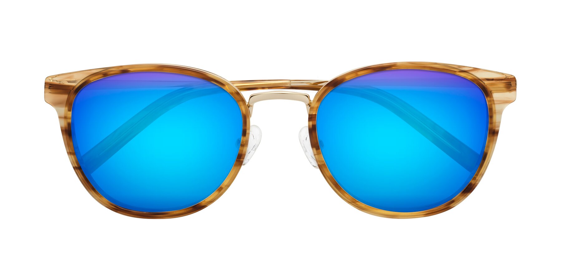 Folded Front of Callie in Amber Striped with Blue Mirrored Lenses