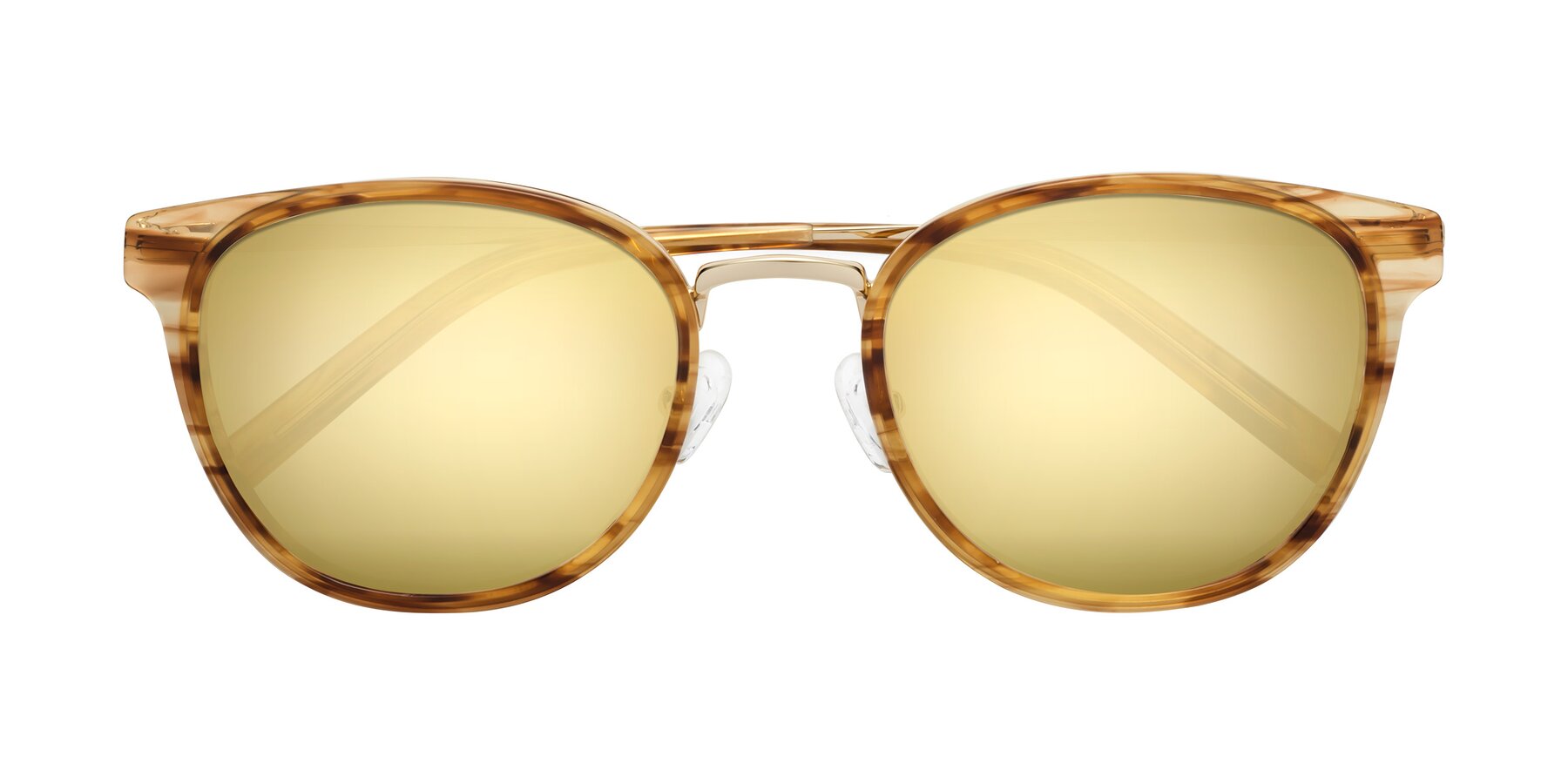 Folded Front of Callie in Amber Striped with Gold Mirrored Lenses