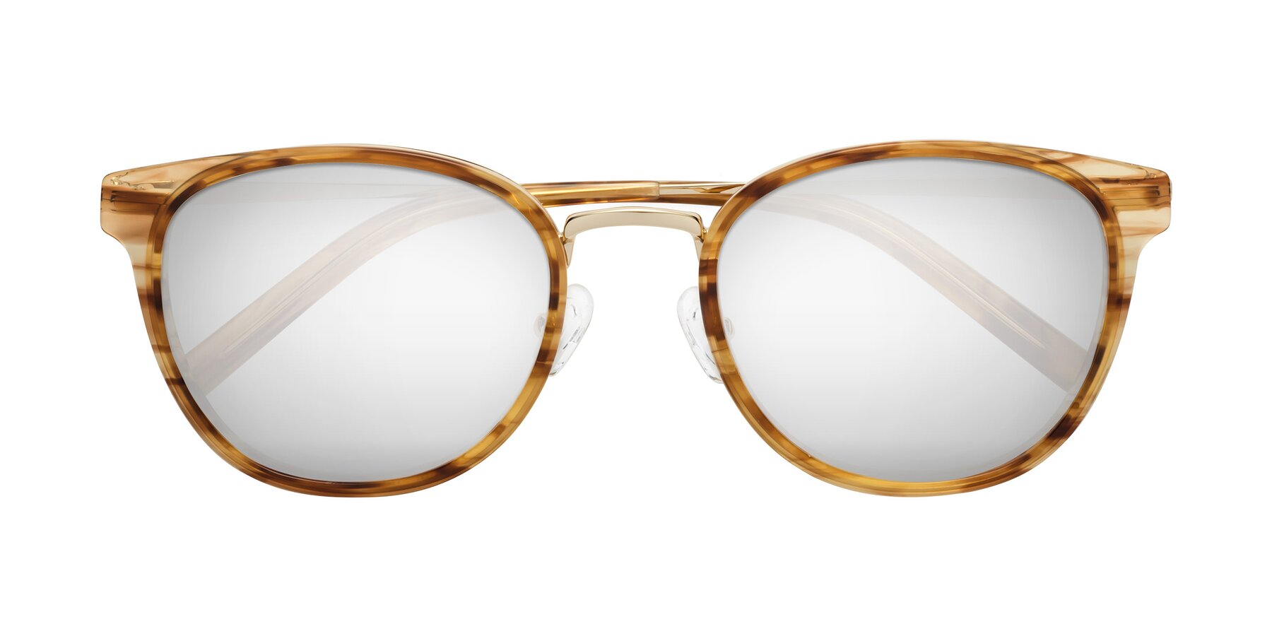 Folded Front of Callie in Amber Striped with Silver Mirrored Lenses