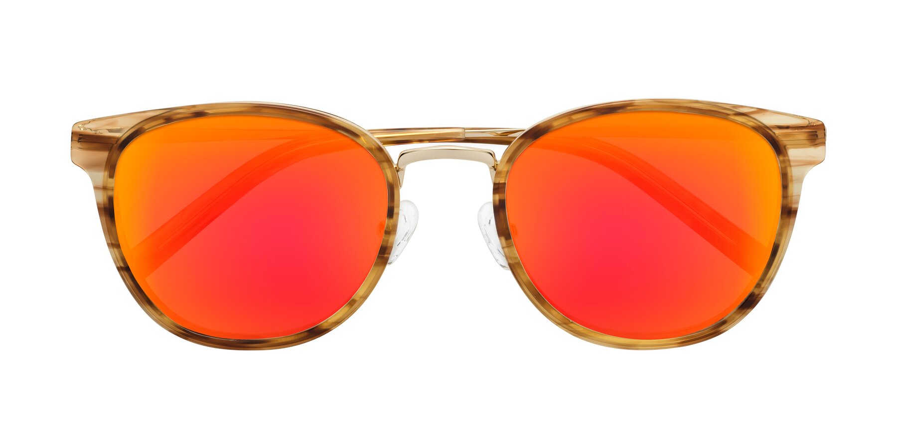 Folded Front of Callie in Amber Striped with Red Gold Mirrored Lenses