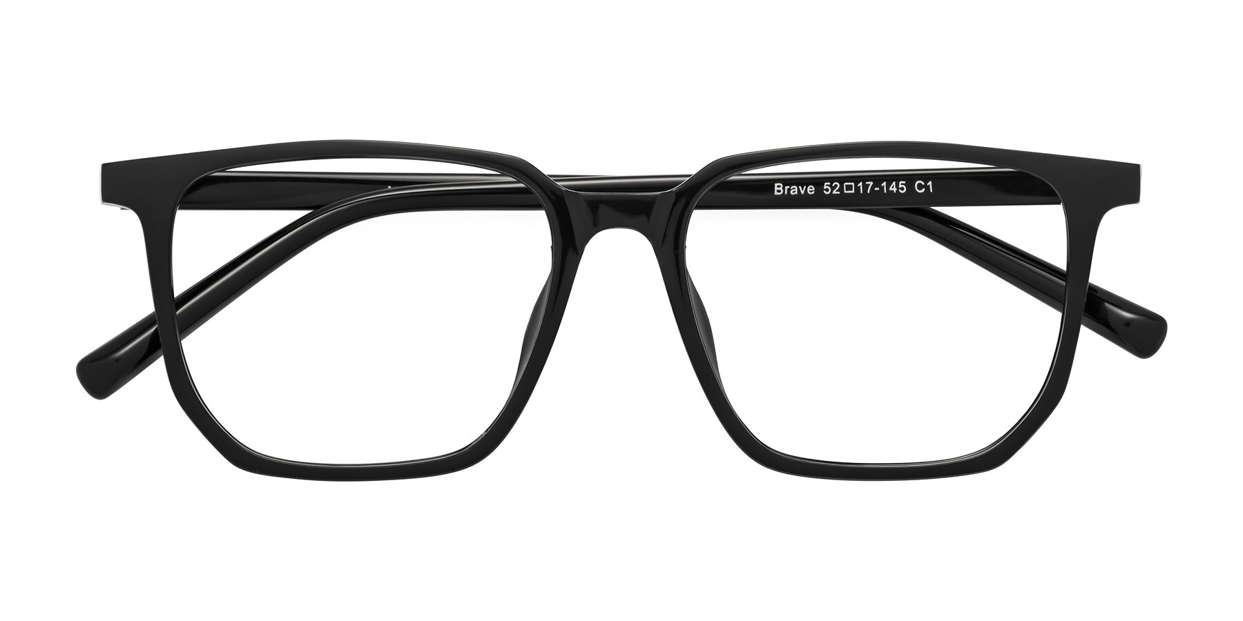 Folded Front of Brave in Black with Clear Reading Eyeglass Lenses