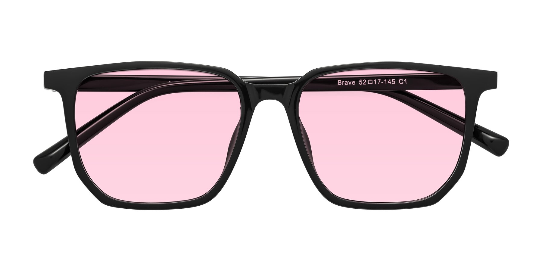 Folded Front of Brave in Black with Light Pink Tinted Lenses