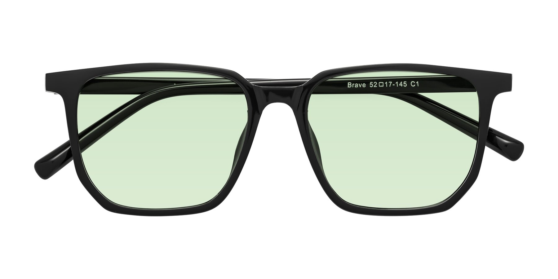 Folded Front of Brave in Black with Light Green Tinted Lenses