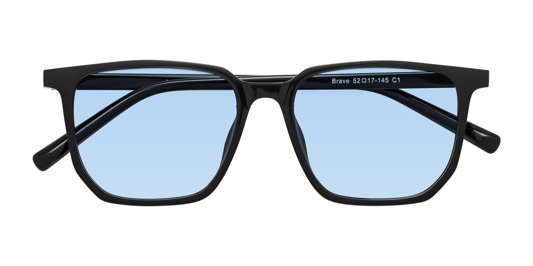 Folded Front of Brave in Black with Light Blue Tinted Lenses