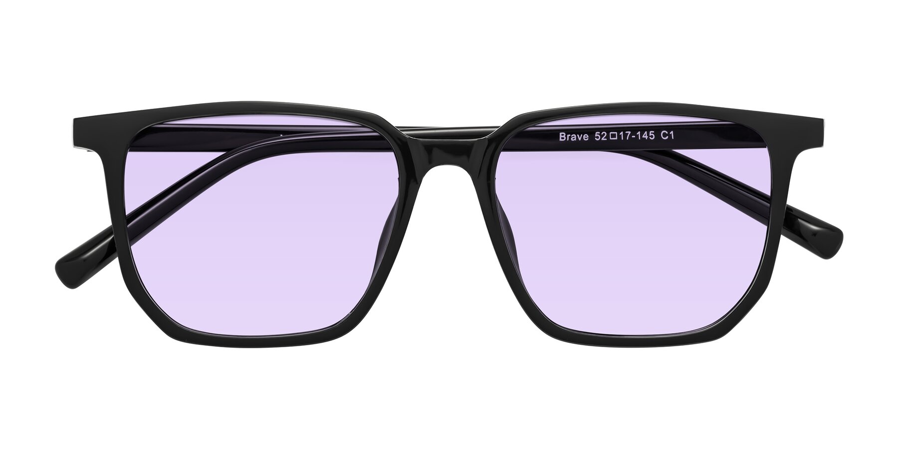 Folded Front of Brave in Black with Light Purple Tinted Lenses