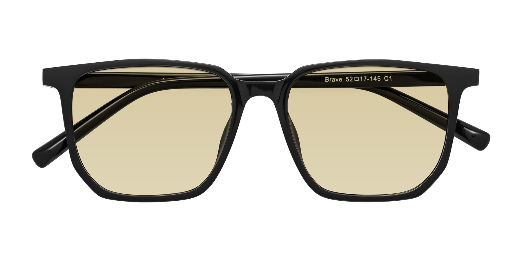 Folded Front of Brave in Black with Light Champagne Tinted Lenses
