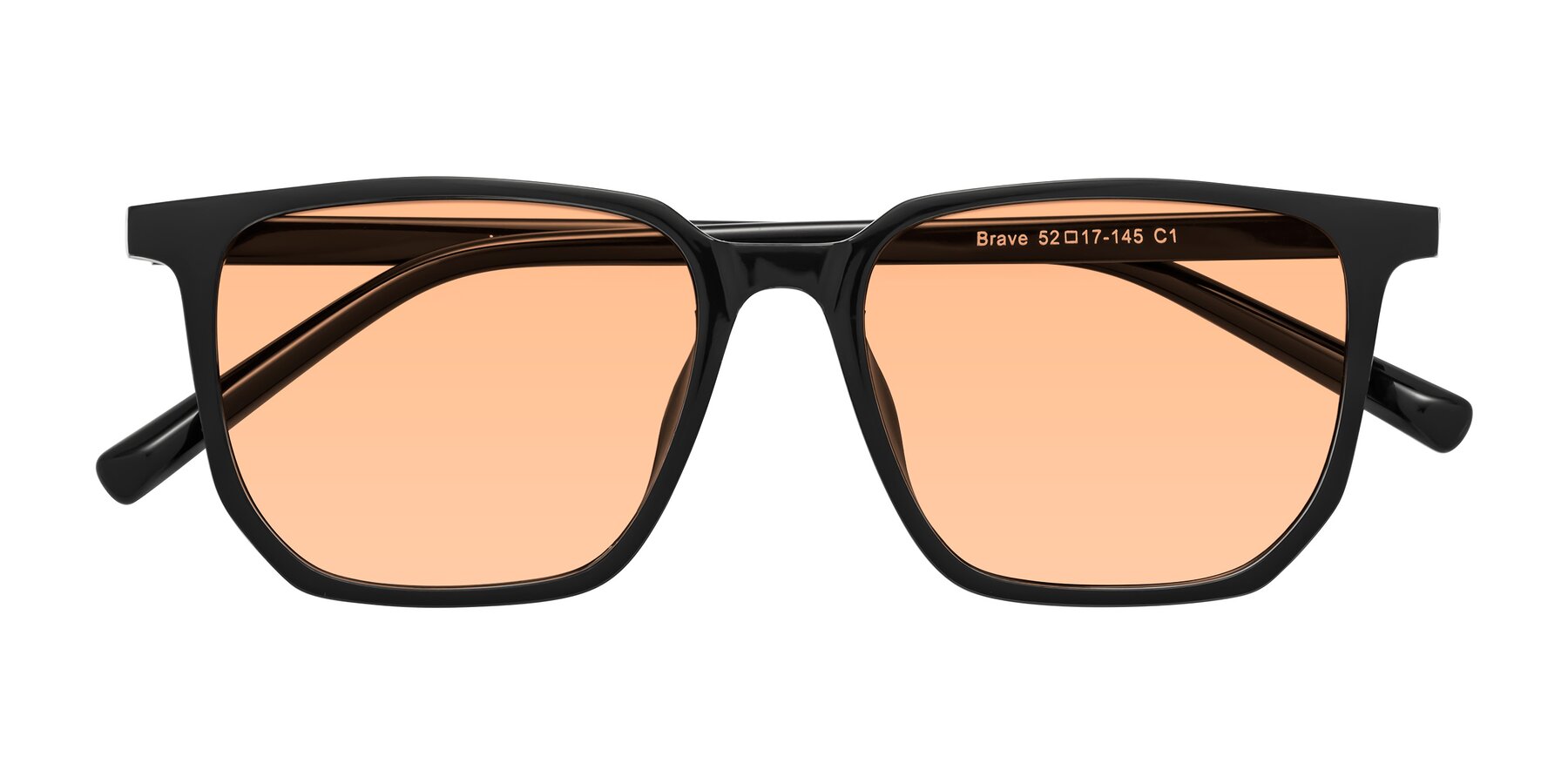 Folded Front of Brave in Black with Light Orange Tinted Lenses