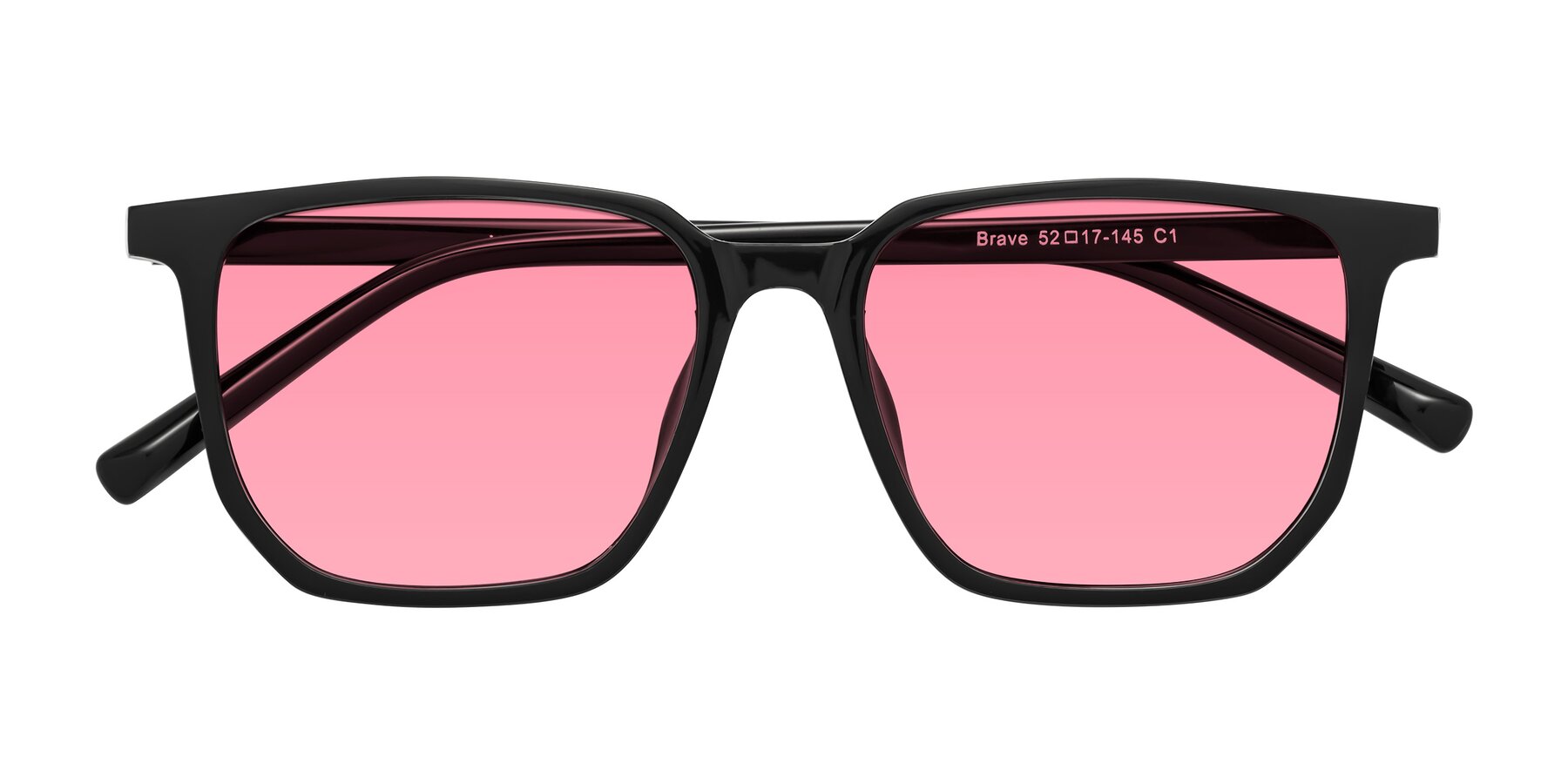 Folded Front of Brave in Black with Pink Tinted Lenses
