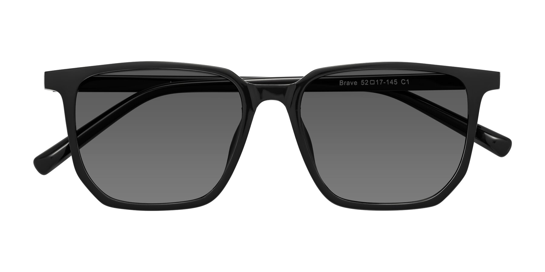 Folded Front of Brave in Black with Medium Gray Tinted Lenses