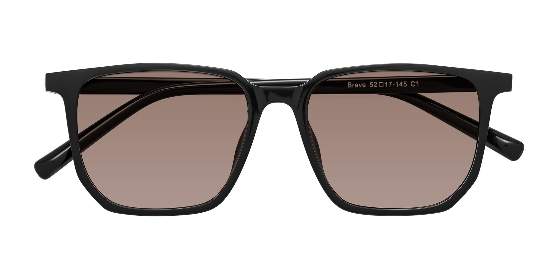 Folded Front of Brave in Black with Medium Brown Tinted Lenses
