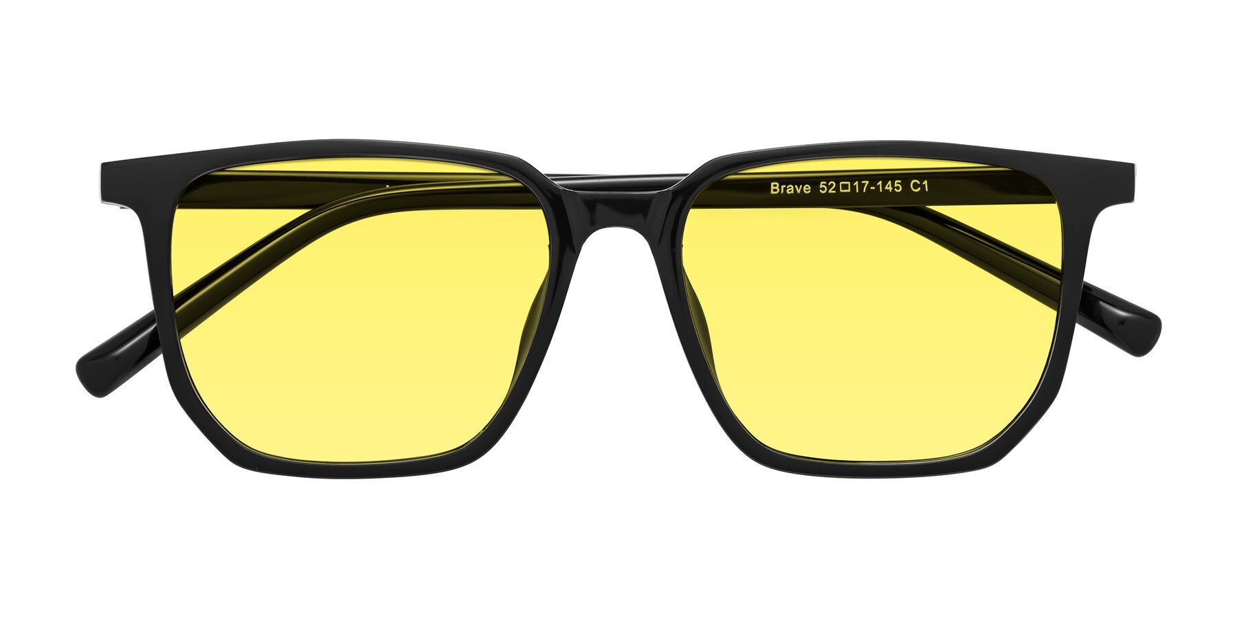 Folded Front of Brave in Black with Medium Yellow Tinted Lenses