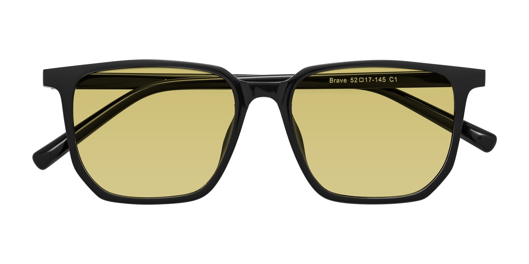 Folded Front of Brave in Black with Medium Champagne Tinted Lenses
