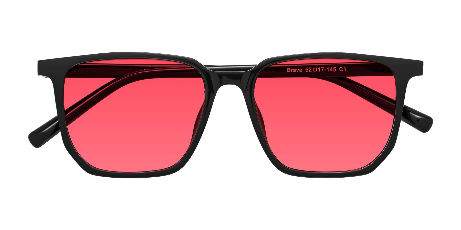 Folded Front of Brave in Black with Red Tinted Lenses