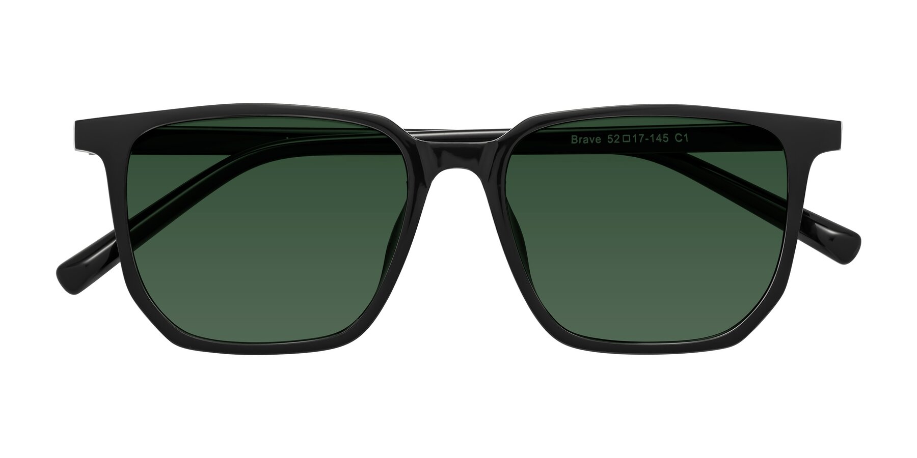 Folded Front of Brave in Black with Green Tinted Lenses